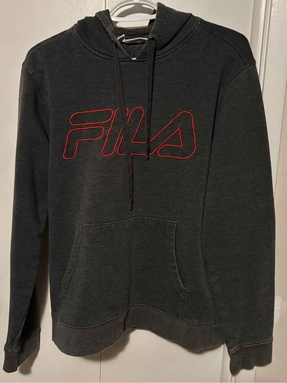 Fila Grey Pullover Hoodie with Red Outline Logo